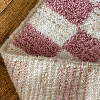   Checkered Rug Pink and Cream White-Colour Wool Beni Ourain Moroccan Rug1-Authentic Moroccan