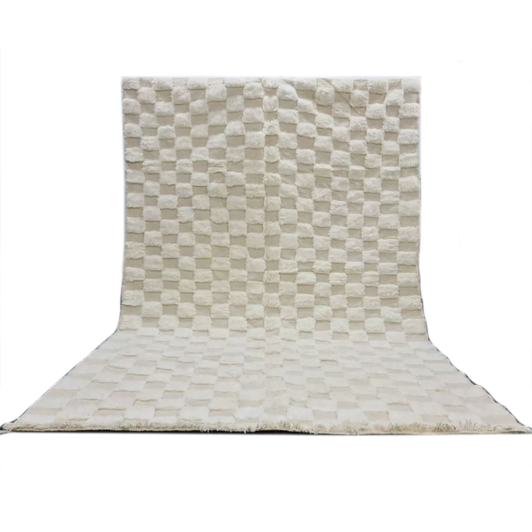 Wool Checkered Rug Genuine Checkered White Beni Ourain Wool Rug - All sizes – Authentic ...