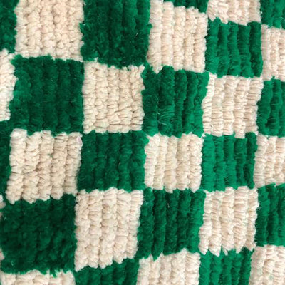 Checkered Rug Green and Cream Colour Wool Beni Ourain Moroccan Rug - Authentic Moroccan