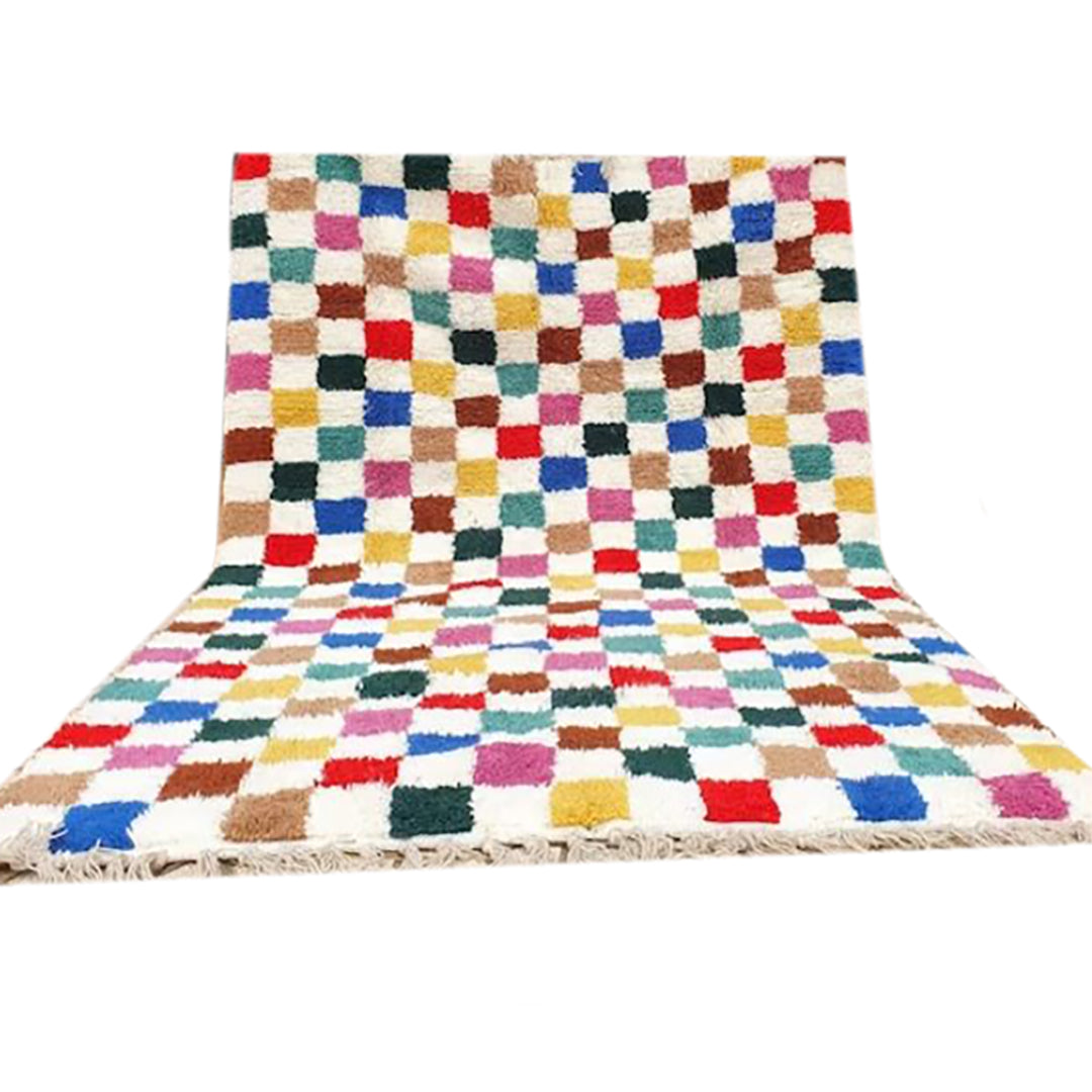 Checkered Rug Multicolour Wool Beni Ourain Moroccan Rug1-Authentic Moroccan