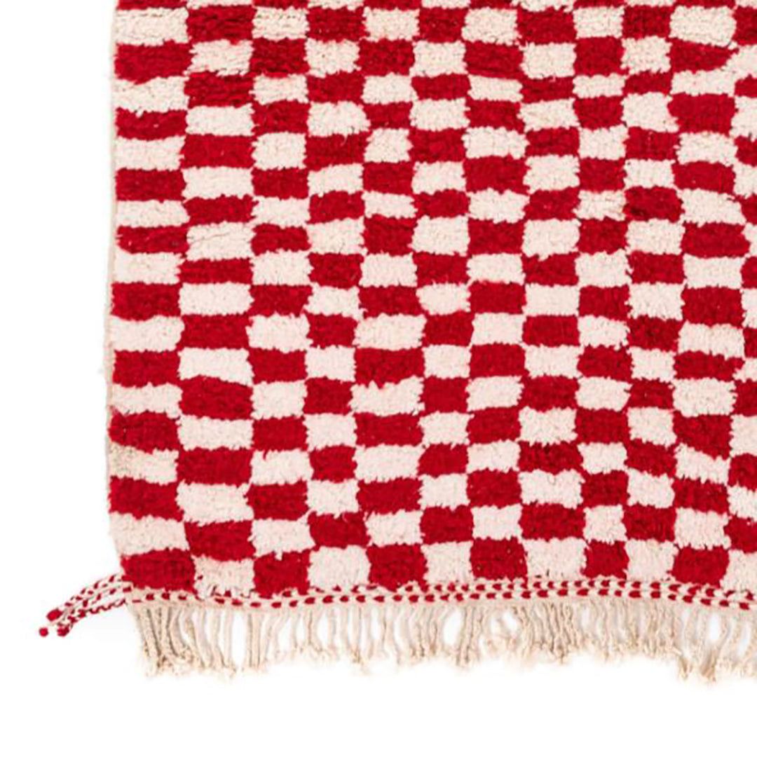 Checkered Rug Red and Cream white Colour Wool Beni Ourain Moroccan Rug - Authentic Moroccan