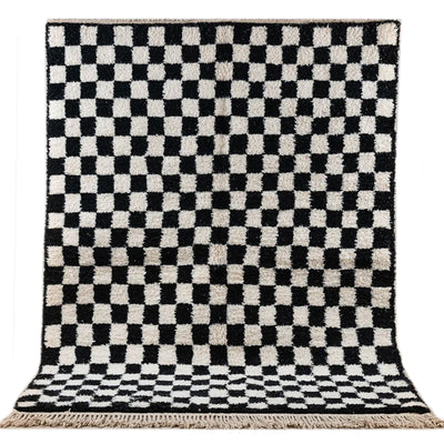 Checkered Rug black and White Colour Wool Beni Ourain Moroccan Rug - Authentic Moroccan