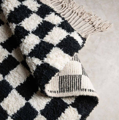Checkered Rug black and White Colour Wool Beni Ourain Moroccan Rug - Authentic Moroccan