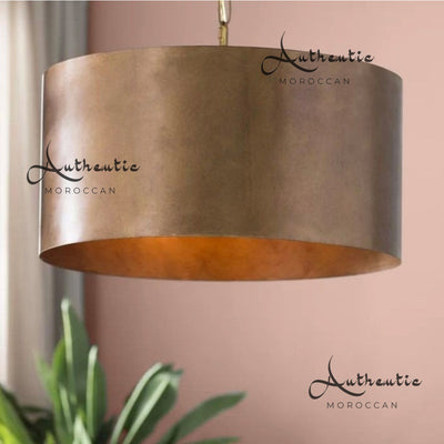 Copper Drum ceiling lampshade, Rose Gold Drum Industrial rustic Lights - Authentic Moroccan