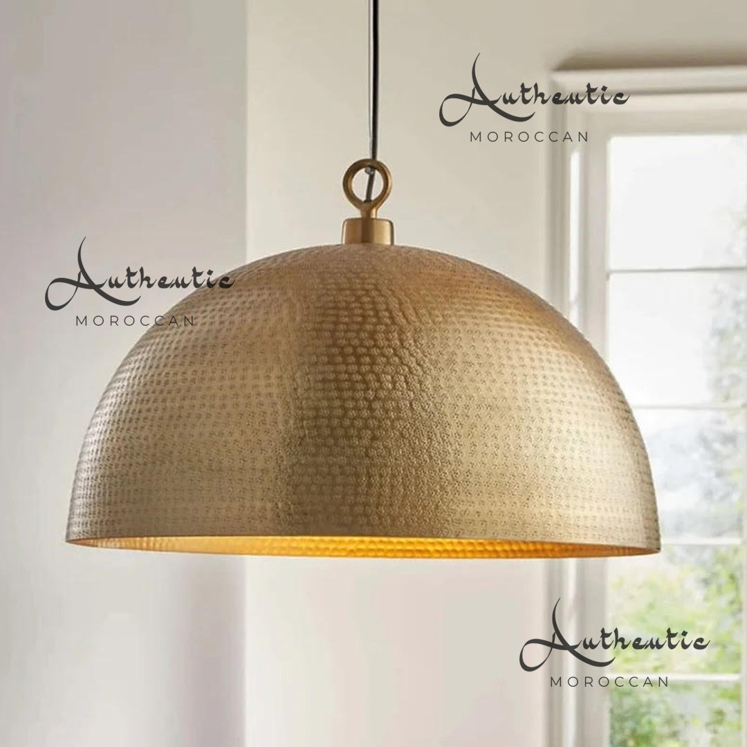 BRASS DOME CEILING PENDANT LIGHT, HAMMERED GOLD