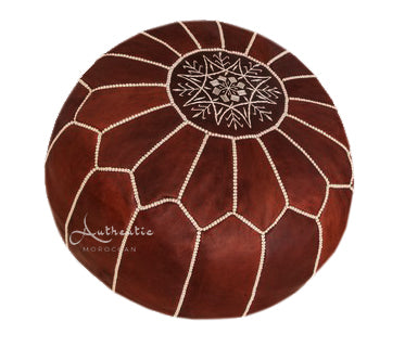 Moroccan Leather Pouffe, Honey Brown