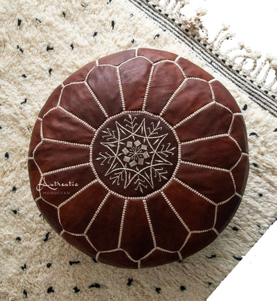 Moroccan Leather Pouffe, Honey Brown