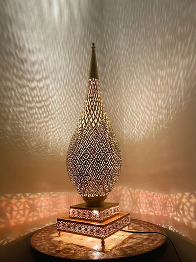 Moroccan Table Lamp Brass Handcrafted Design Moorish Standing Light - Authentic Moroccan