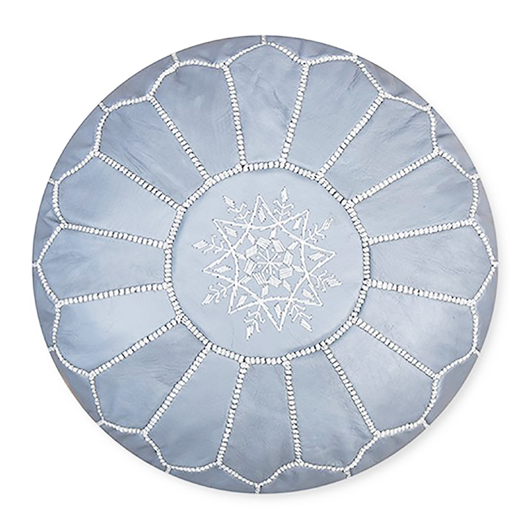 Moroccan Leather Pouffe - Light Grey