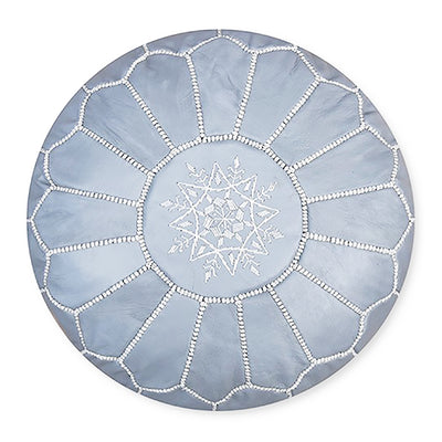 Moroccan Leather Pouffe - Light Grey