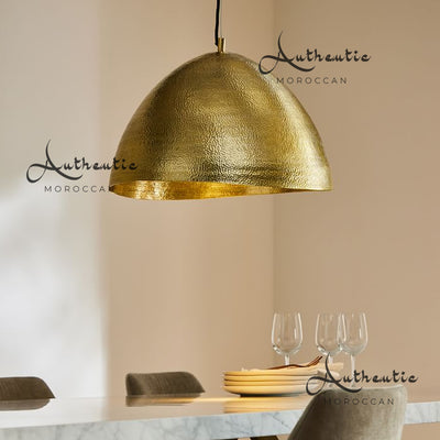 Oval Dome Ceiling Light, Hammered Gold Brass