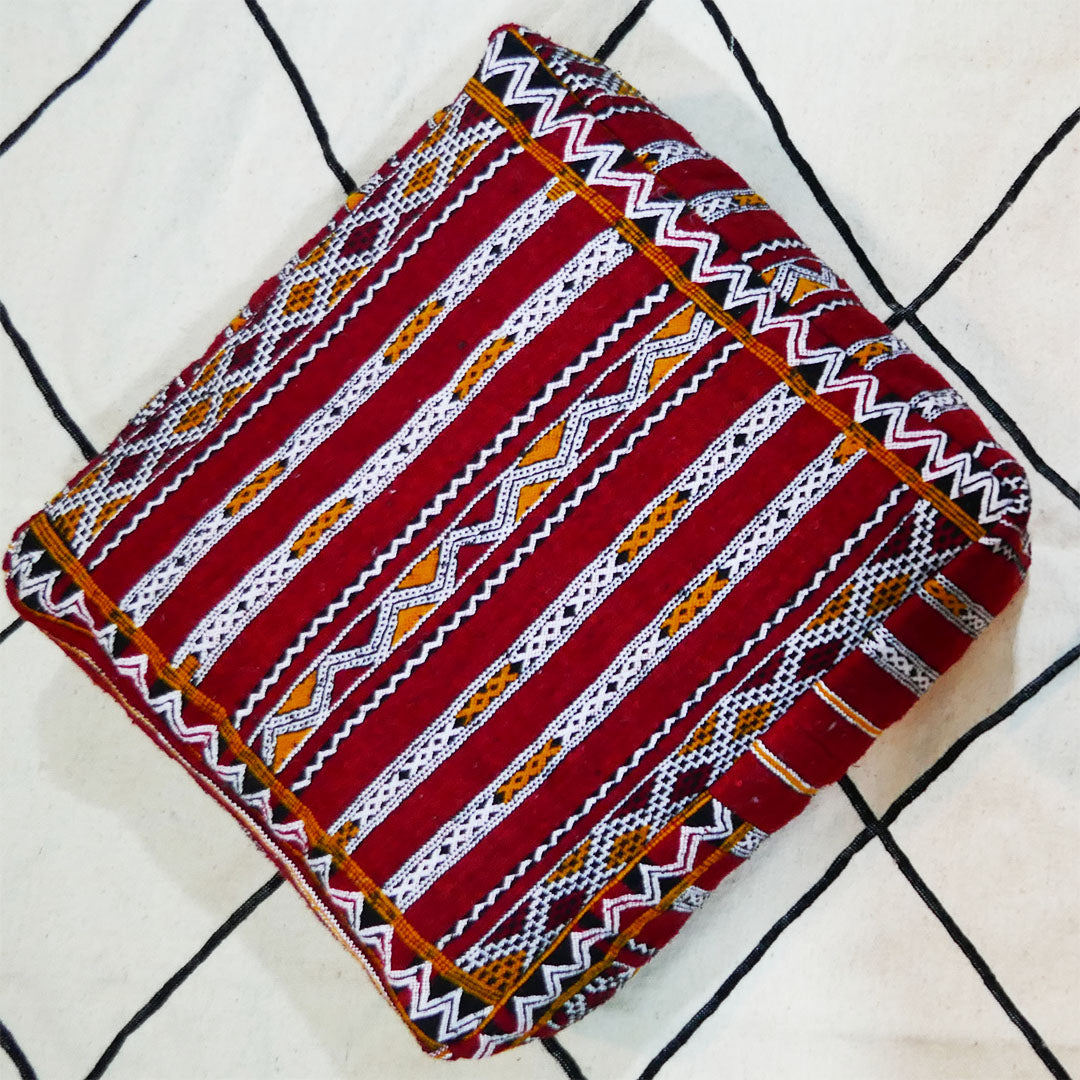 Moroccan Kilim Floor Cushion, The vivid red