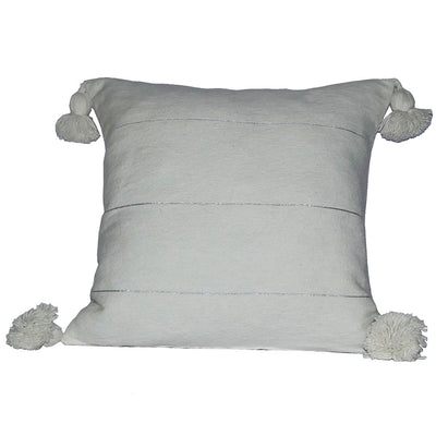 PomPom Pillow, White with Silver Stripes
