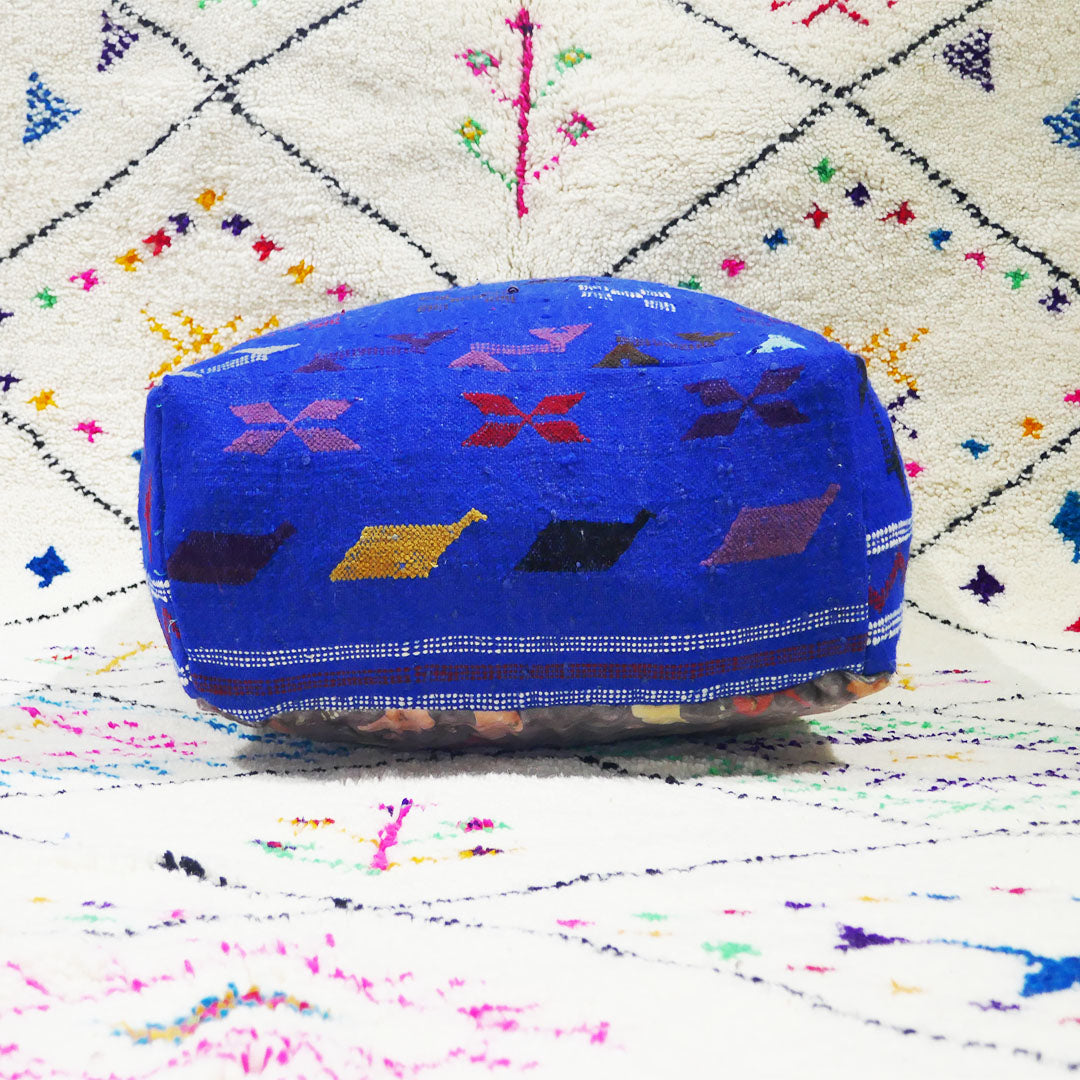 Moroccan Kilim floor Cushion, The bright Blue
