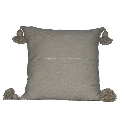 PomPom Pillow, Cream with Silver / Golden Stripes