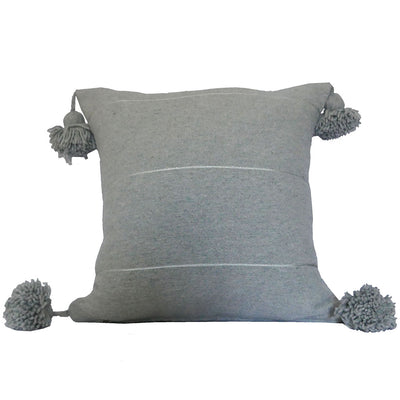 PomPom Pillow, Light Grey with Silver Stripes