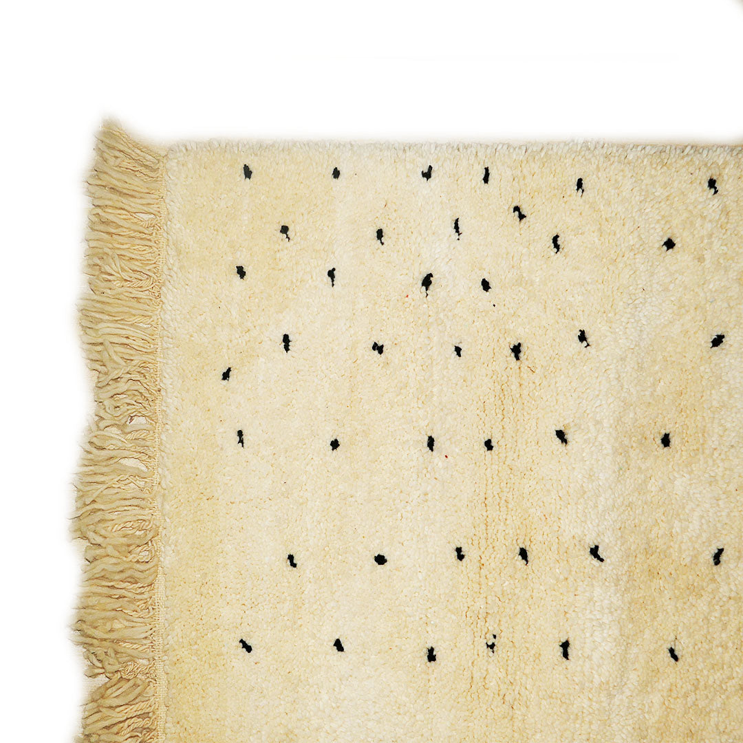 genuine beni ouarain handmade abstract wool moroccan hallway rug berber neutral minimalist modern cream black dots Runner carpet