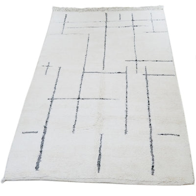 genuine beni ouarain handmade abstract wool moroccan rug berber neutral minimalist modern cream black carpet