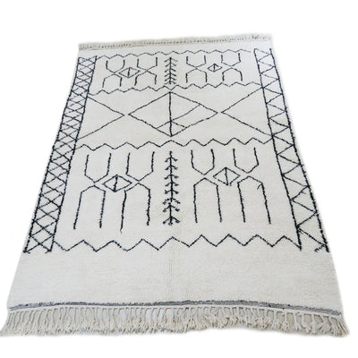 genuine beni ouarain handmade abstract wool moroccan rug berber neutral minimalist cream black design carpet