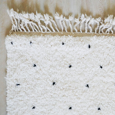 genuine beni ouarain handmade abstract wool moroccan rug berber neutral minimalist black dots carpet