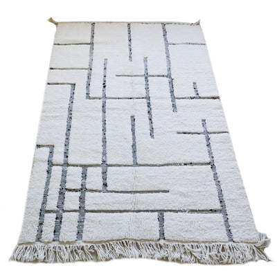 genuine beni ouarain handmade abstract wool moroccan rug berber neutral minimalist black white carpet