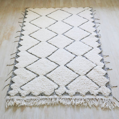 genuine beni ouarain handmade abstract wool moroccan rug berber neutral minimalist white carpet