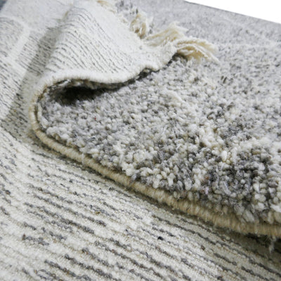 genuine beni ouarain handmade abstract wool moroccan rug berber neutral minimalist grey diamond design carpet