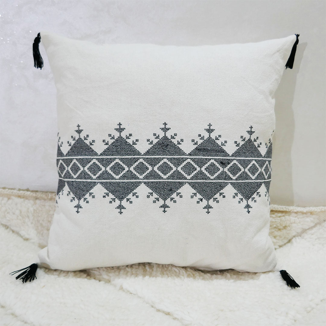 Moroccan Fez Embroidered Pillows, Black