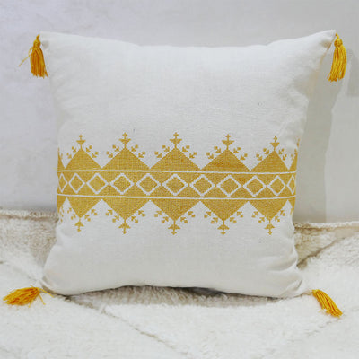 Moroccan Embroidered Pillow, Yellow