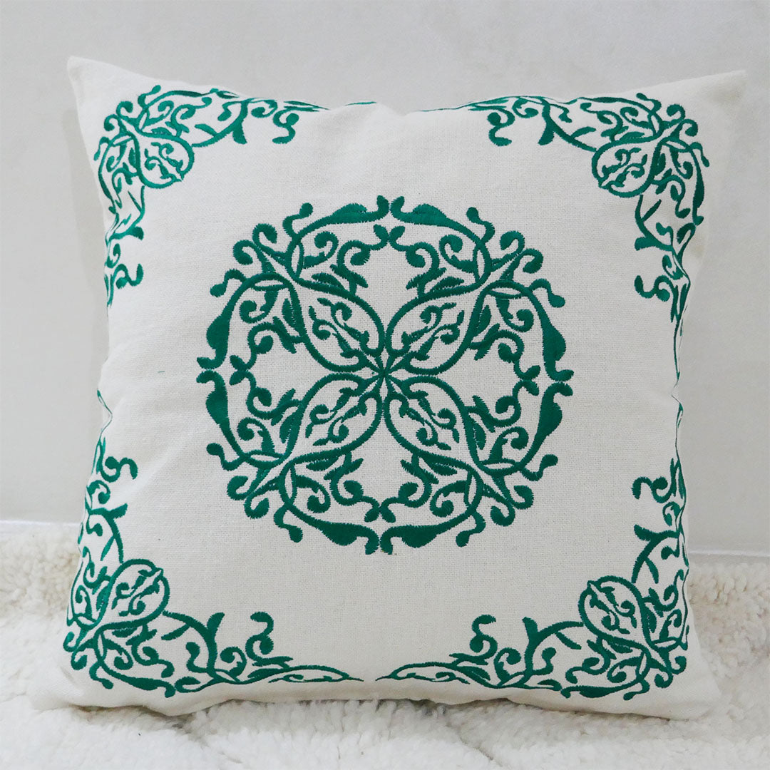 Moroccan Embroidered Pillow, Emerald