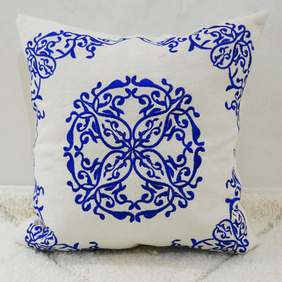 Moroccan Embroidered Pillow, Royal Blue
