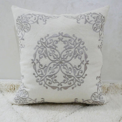 Moroccan Embroidered Pillow, Light Grey