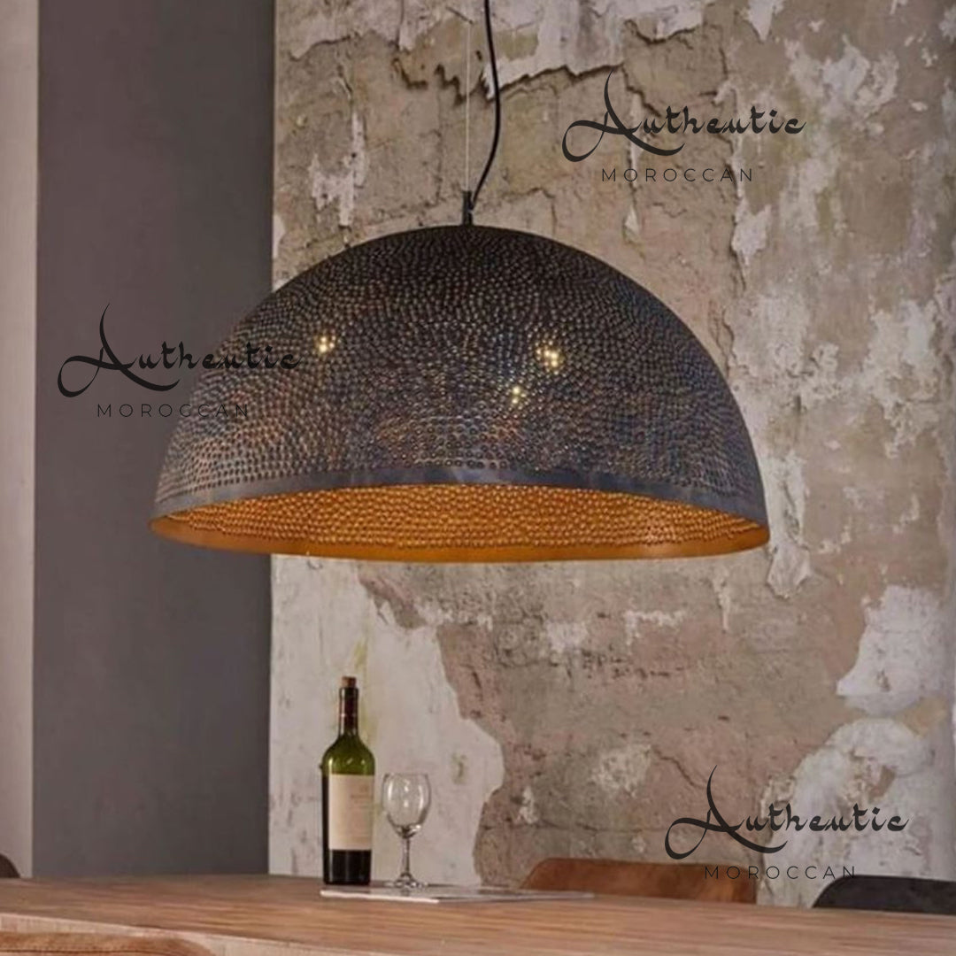 Round Piereced Black Brass Dome ceiling lamp handmade design lighting fixture - Authentic Moroccan