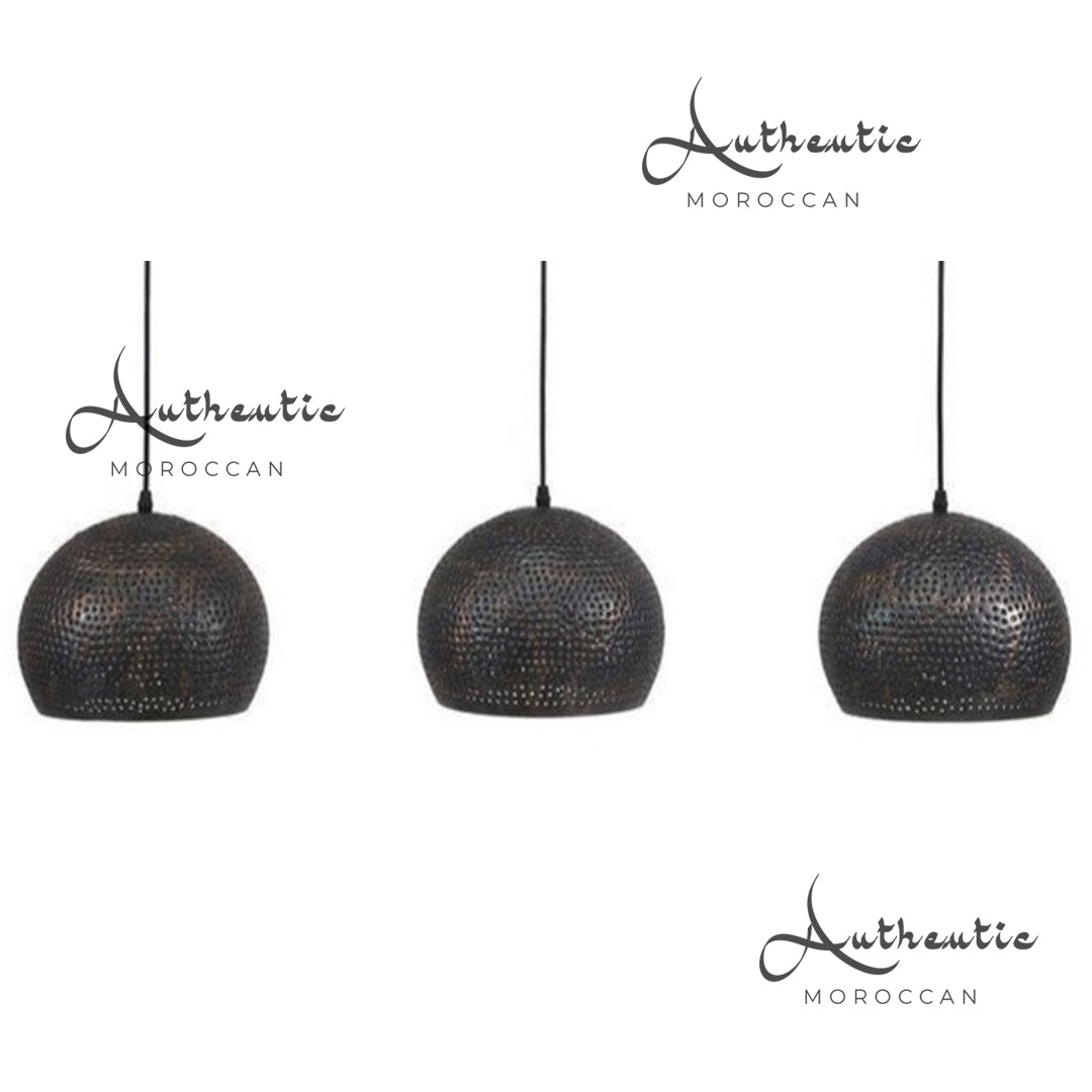 Black Pierced Brass Retro Globe Ceiling Light, - Authentic Moroccan