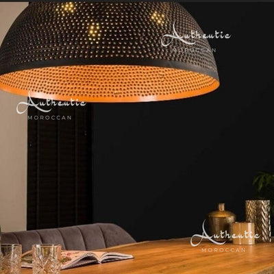 Round Piereced Black Brass Dome ceiling lamp handmade design lighting fixture - Authentic Moroccan