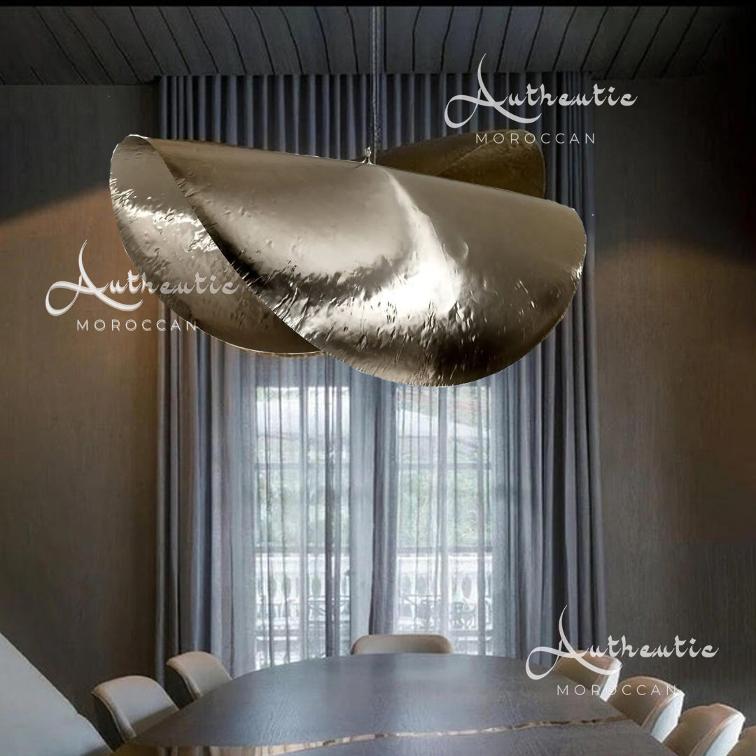 Twisted Silver Brass Leaf ceiling lamp, Lotus Leaf lighting Fixture design in meeting room- Authentic Moroccan