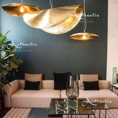 Twisted Lotus leaf Brass Ceiling Light fixture, Handmade Gold polished Brass pendant chandelier, modern hanging lampshade.