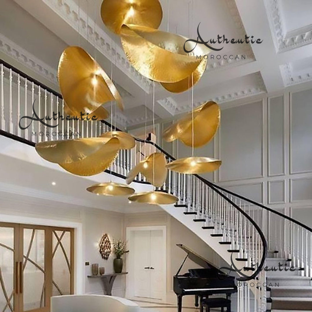 Twisted Brass Ceiling Light fixture, Handmade Gold polished Brass pendant chandelier, modern hanging lampshade.