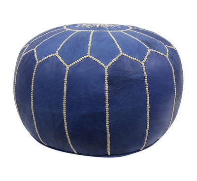 Blue Jeans Moroccan Leather Pouffe - Authentic Moroccan