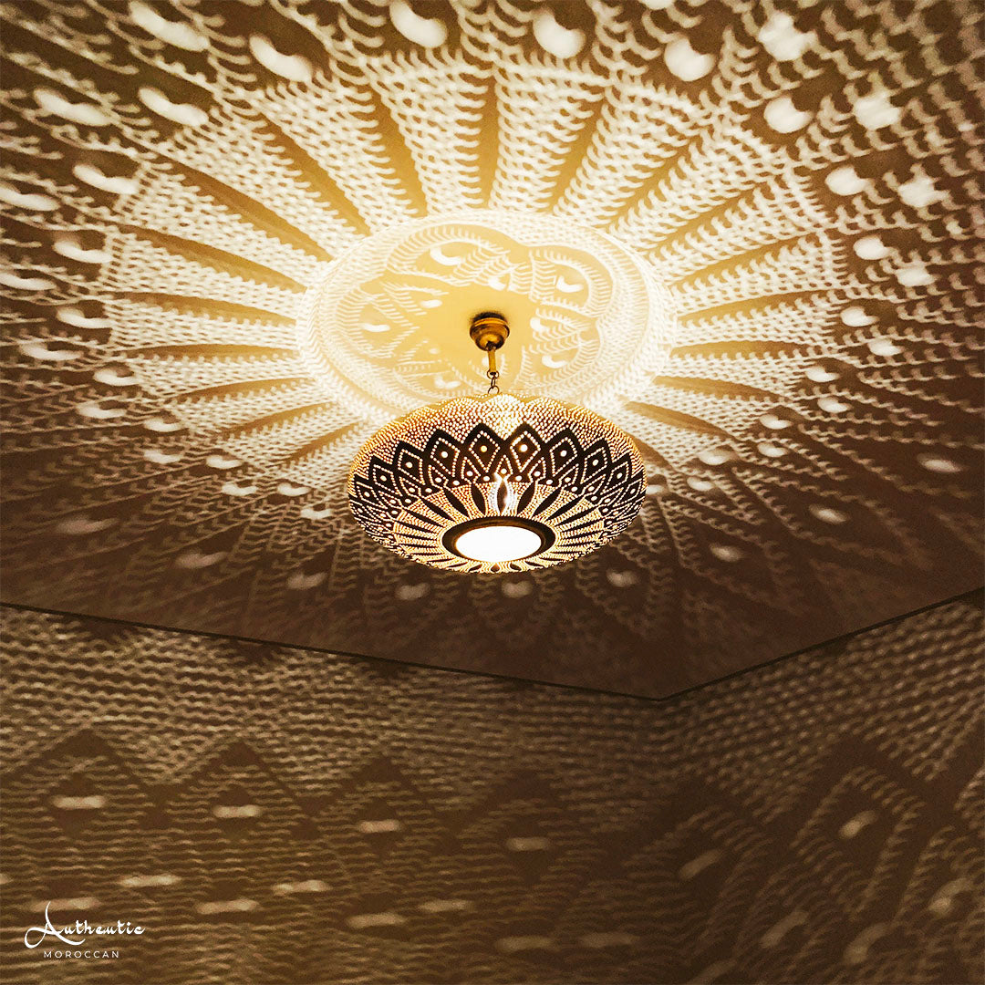 Authentic Moroccan Ceiling pendant light, Pierced Brass Lampshade.