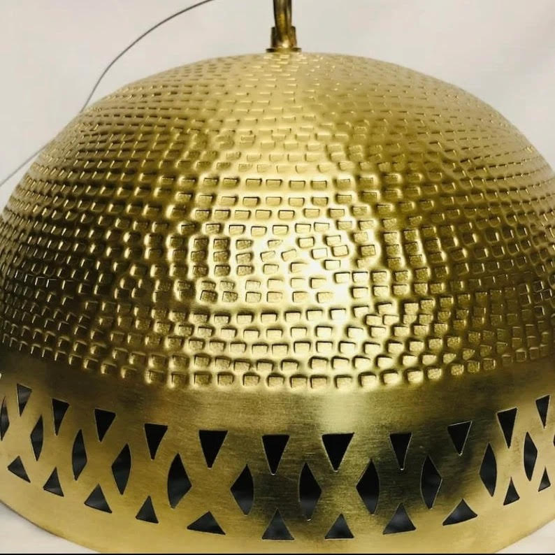Brass Hammered Dome Ceiling Lamp - Authentic Moroccan