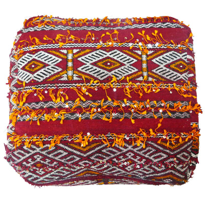 Moroccan Kilim floor Cushion, The orange fringes